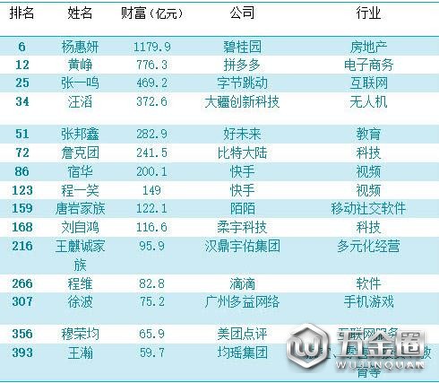 福布斯中國富豪榜前100名名單